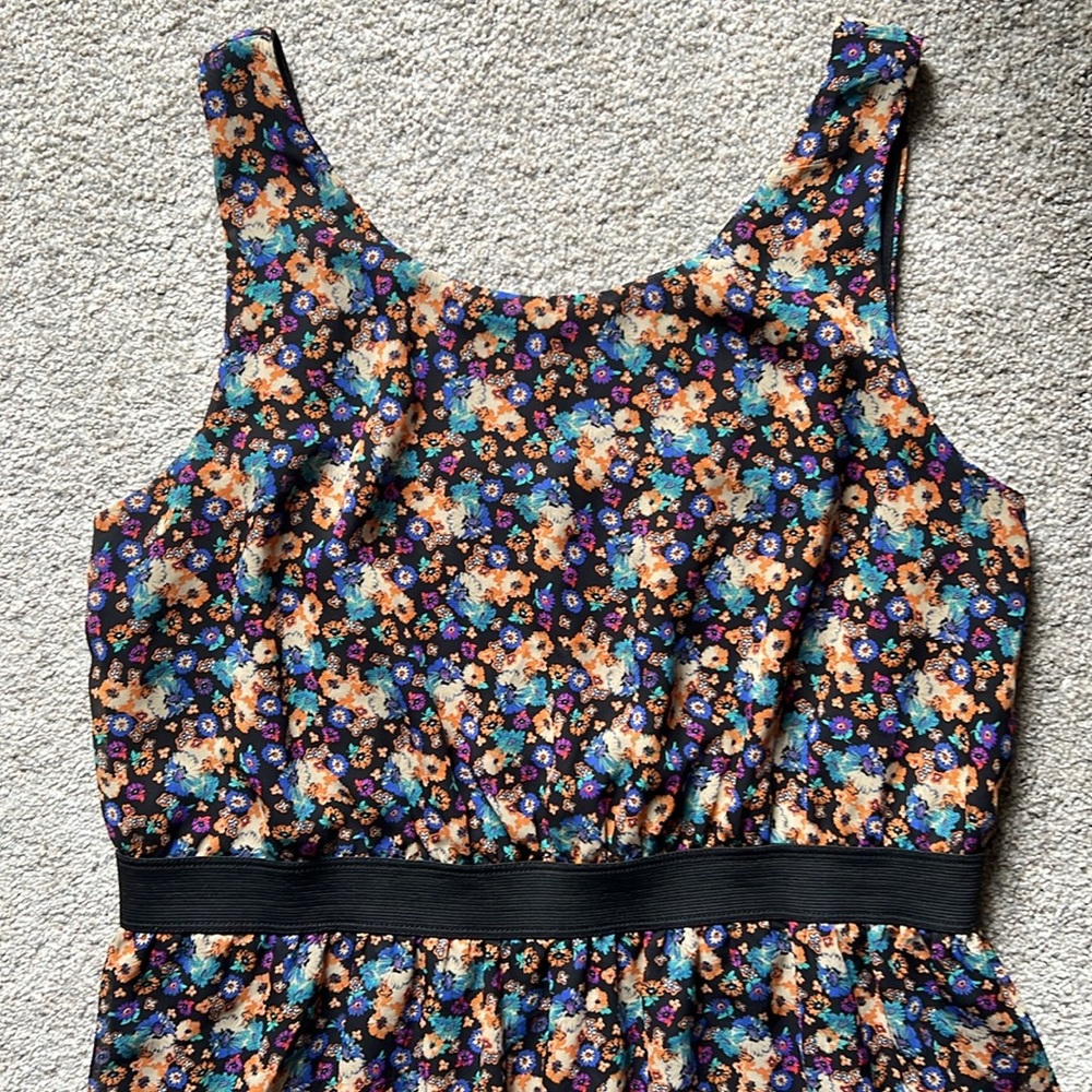 Xhilaration Sleeveless Floral Dress XL Black Orange Blue Purple Flowers Keyhole - Picture 2 of 15